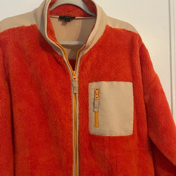 J. Crew Superplush Sherpa Full Zip Jacket Orange Colorblock - Picture 4 of 16